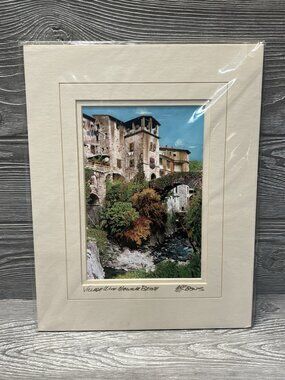 Martin Roberts Village with Medieval Bridge Matted Color Laser Repro Photo 11x14
